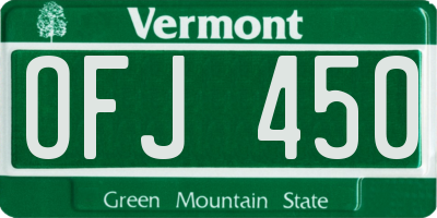 VT license plate OFJ450