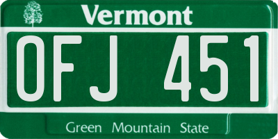 VT license plate OFJ451