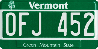 VT license plate OFJ452