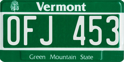 VT license plate OFJ453
