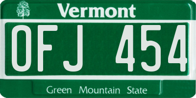 VT license plate OFJ454
