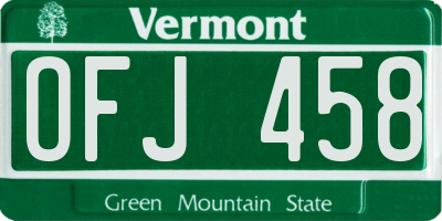 VT license plate OFJ458