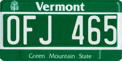 VT license plate OFJ465