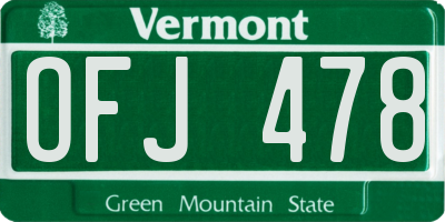 VT license plate OFJ478