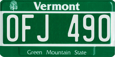 VT license plate OFJ490