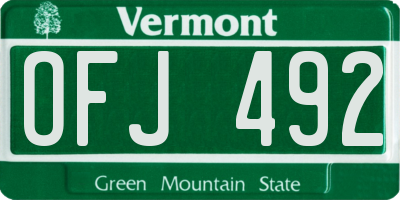VT license plate OFJ492