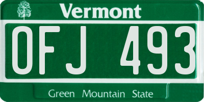 VT license plate OFJ493