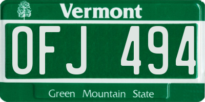 VT license plate OFJ494