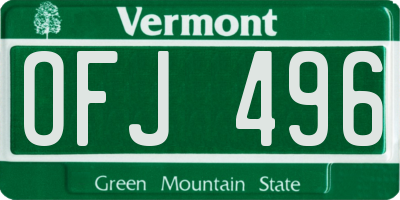 VT license plate OFJ496