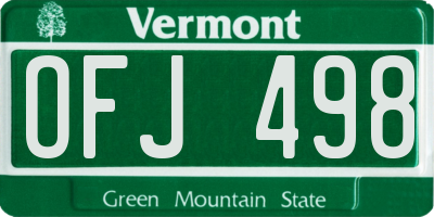 VT license plate OFJ498