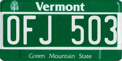 VT license plate OFJ503