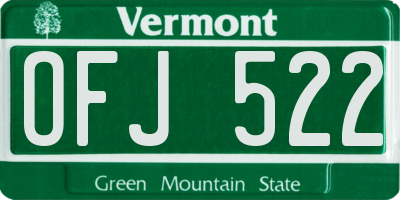 VT license plate OFJ522