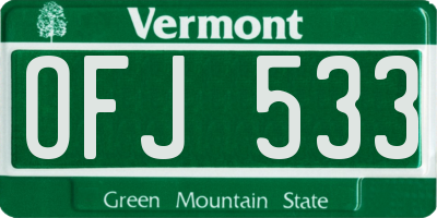 VT license plate OFJ533