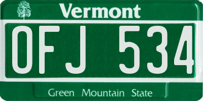 VT license plate OFJ534
