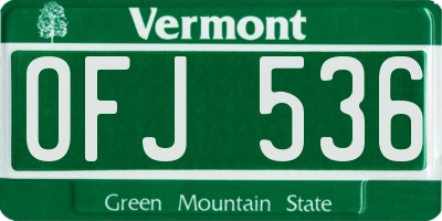 VT license plate OFJ536