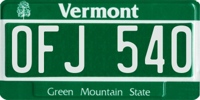 VT license plate OFJ540