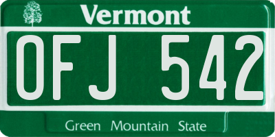 VT license plate OFJ542