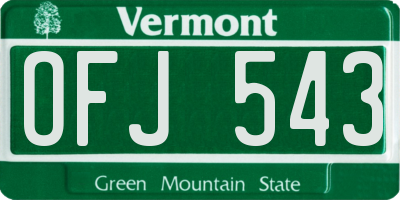 VT license plate OFJ543