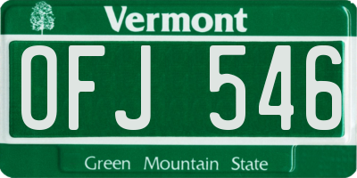 VT license plate OFJ546
