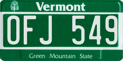 VT license plate OFJ549