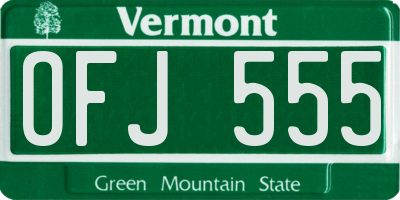 VT license plate OFJ555