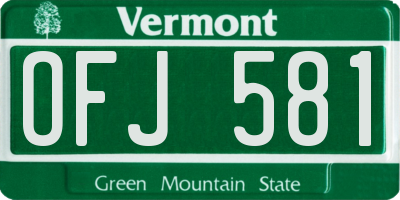VT license plate OFJ581