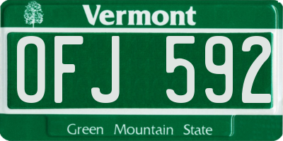 VT license plate OFJ592