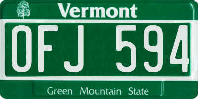 VT license plate OFJ594