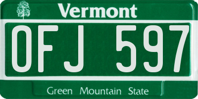 VT license plate OFJ597