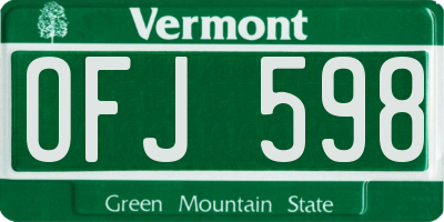 VT license plate OFJ598