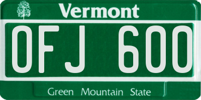 VT license plate OFJ600