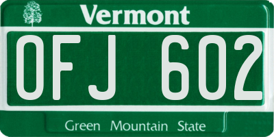 VT license plate OFJ602