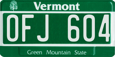 VT license plate OFJ604
