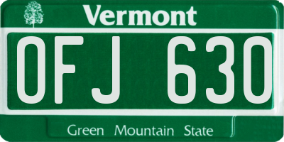 VT license plate OFJ630