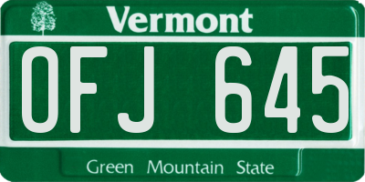 VT license plate OFJ645