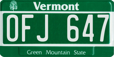 VT license plate OFJ647