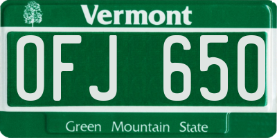 VT license plate OFJ650