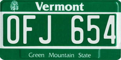 VT license plate OFJ654
