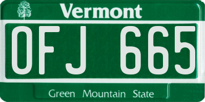 VT license plate OFJ665