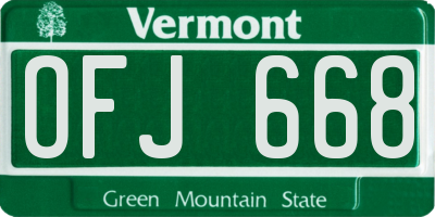 VT license plate OFJ668