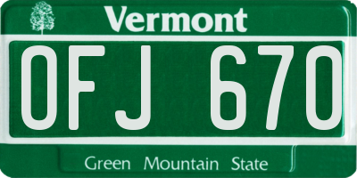 VT license plate OFJ670
