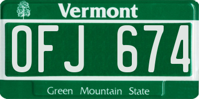 VT license plate OFJ674