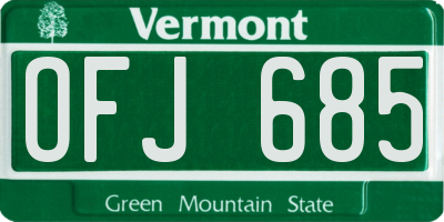 VT license plate OFJ685