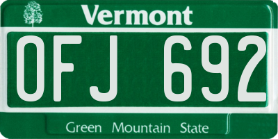 VT license plate OFJ692