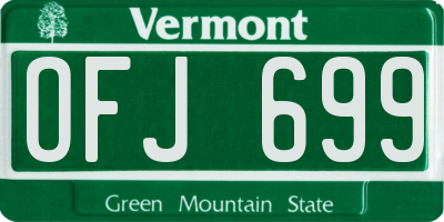VT license plate OFJ699