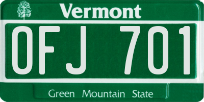 VT license plate OFJ701