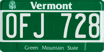 VT license plate OFJ728
