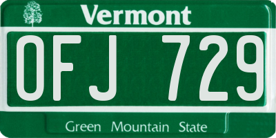VT license plate OFJ729