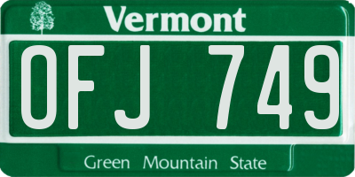 VT license plate OFJ749