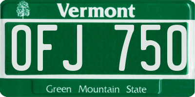 VT license plate OFJ750